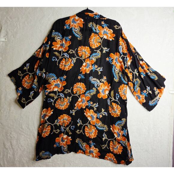 Patrons of Peace SzM Fall color Florals Open Front Kimono. Crinkled  fabric Boho - Picture 9 of 14